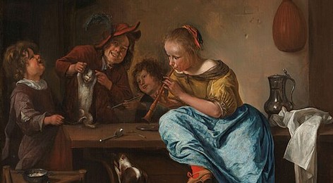 Children Teaching a Cat to Dance